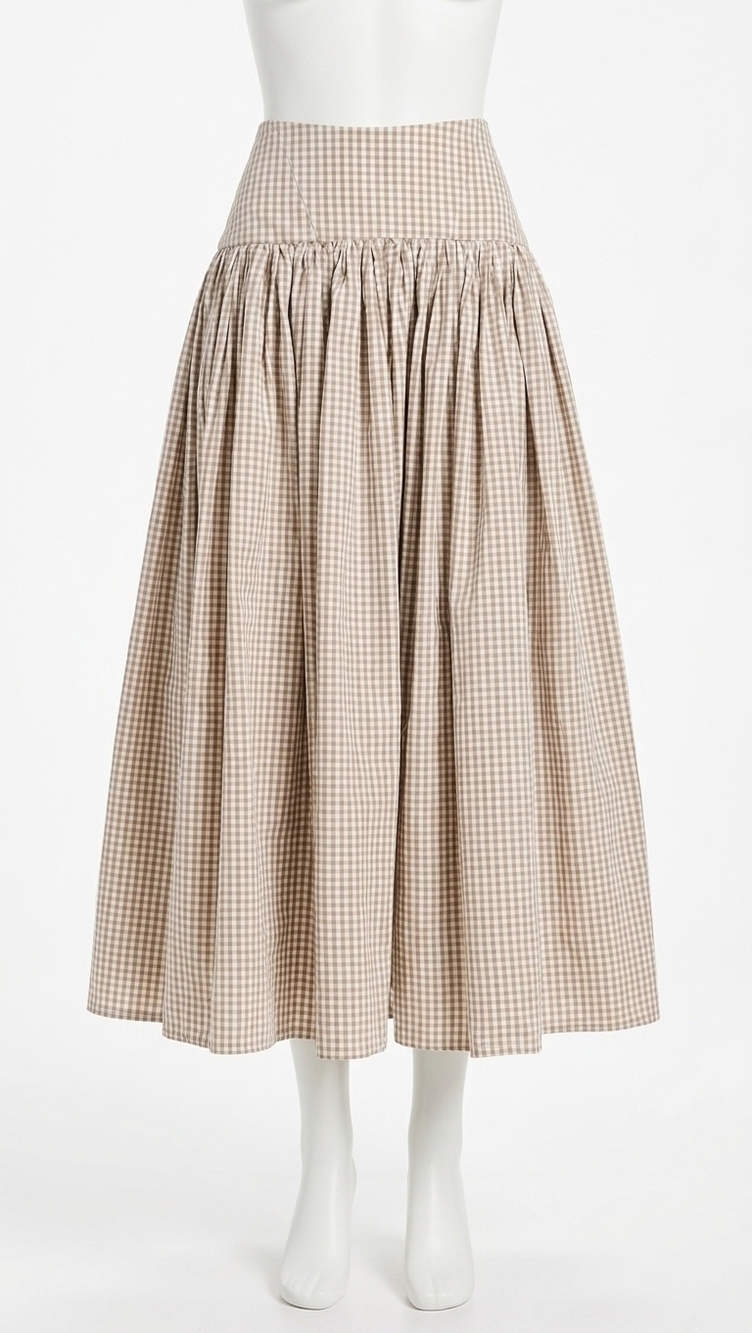 NEW ALEXIS havara pleated midi skirt in tan/white